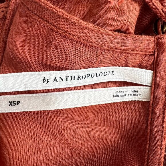 Anthropologie Burnt Orange Lace Swiss Dot Tiered Puff-Sleeve Mini Dress Sz XSP - Picture 6 of 7